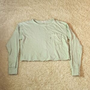 T.LA mint green crop top XS raw hem tee Anthropologie long sleeve pocket t-shirt